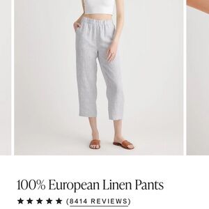 Quince European Linen Cropped Pants in Blue Pinstripe